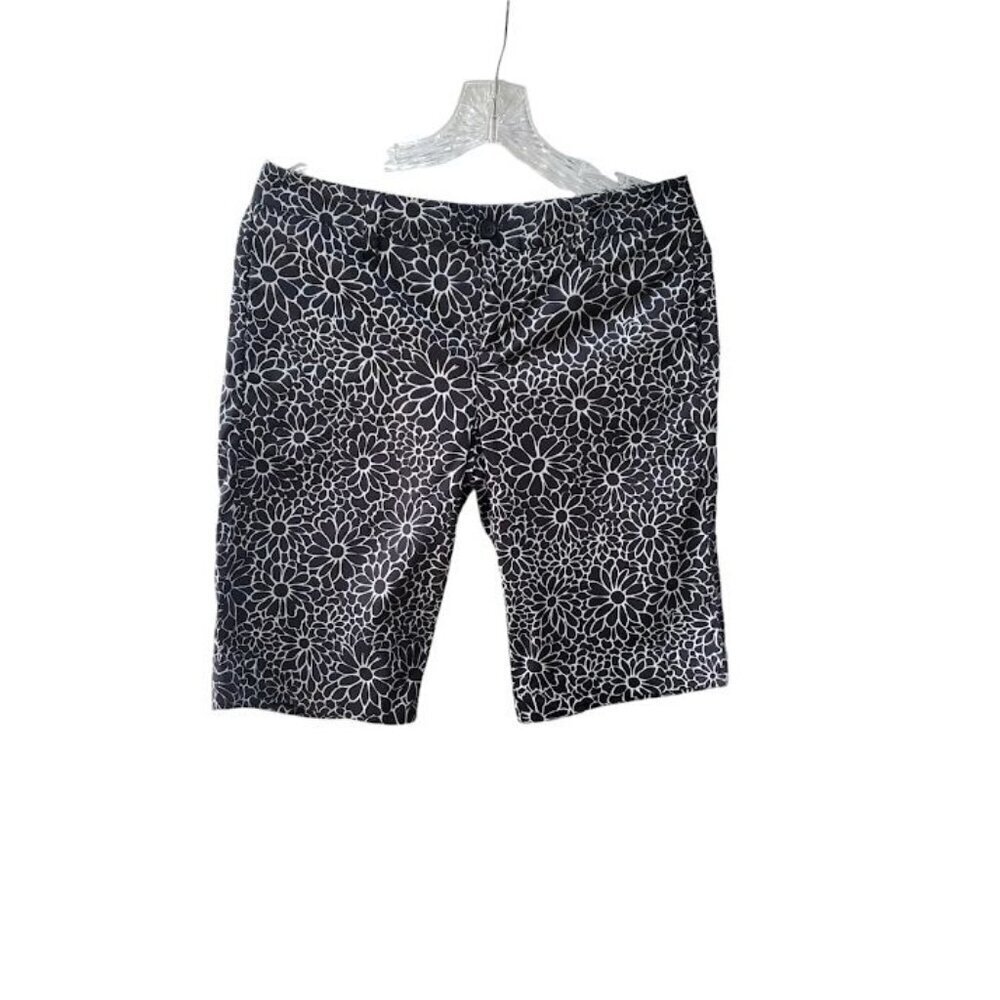 Tommy Hilfiger Womens Floral Black & White Bermuda Shorts Size 4 Cotton Blend